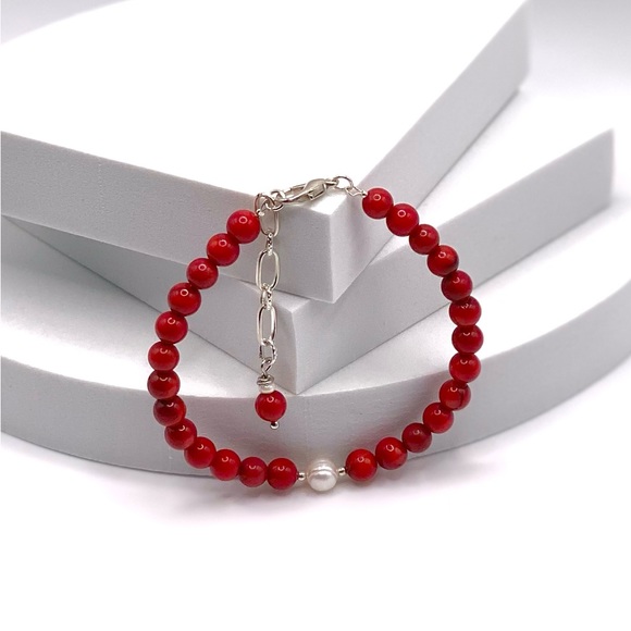 Genuine Red Coral With Freshwater Pearl - Picture 3 of 13